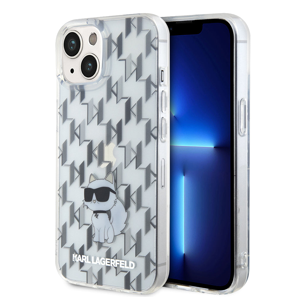 Deksel for Apple iPhone 15, Karl Lagerfeld, Monogram Choupette, Gjennomsiktig