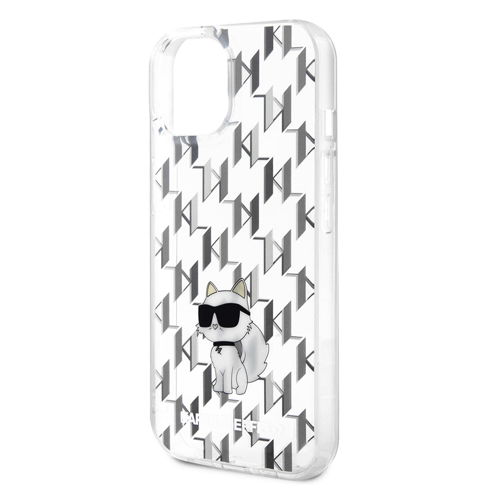 Deksel for Apple iPhone 15, Karl Lagerfeld, Monogram Choupette, Gjennomsiktig