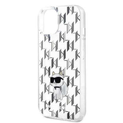 Deksel for Apple iPhone 15, Karl Lagerfeld, Monogram Choupette, Gjennomsiktig