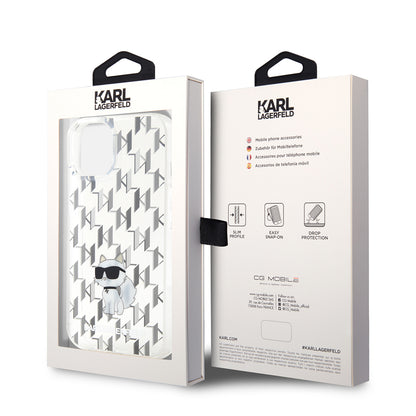 Deksel for Apple iPhone 15, Karl Lagerfeld, Monogram Choupette, Gjennomsiktig