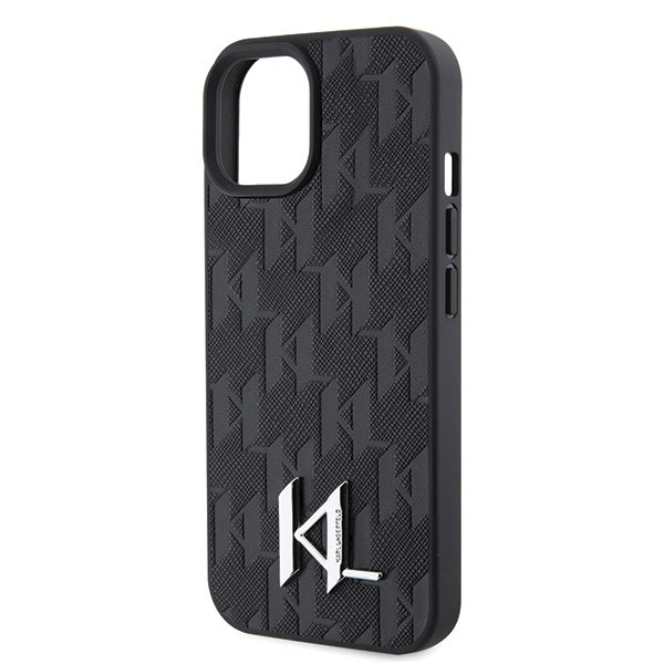 Deksel for Apple iPhone 15, Karl Lagerfeld, Monogram Hot Stamp Metal Logo, Svart