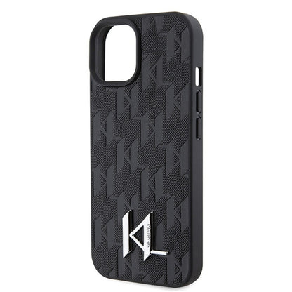 Deksel for Apple iPhone 15, Karl Lagerfeld, Monogram Hot Stamp Metal Logo, Svart