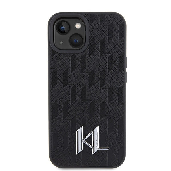 Deksel for Apple iPhone 15, Karl Lagerfeld, Monogram Hot Stamp Metal Logo, Svart