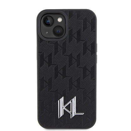 Deksel for Apple iPhone 15, Karl Lagerfeld, Monogram Hot Stamp Metal Logo, Svart