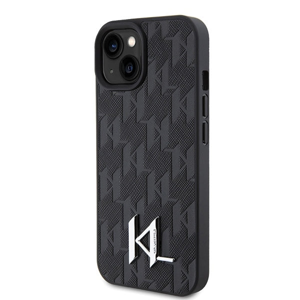 Deksel for Apple iPhone 15, Karl Lagerfeld, Monogram Hot Stamp Metal Logo, Svart
