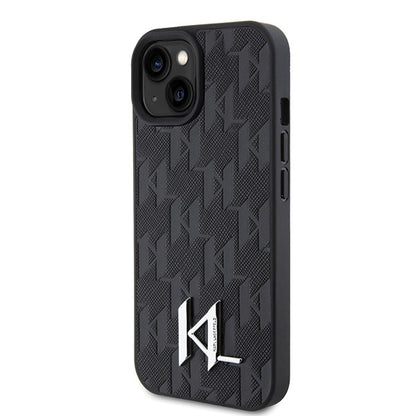 Deksel for Apple iPhone 15, Karl Lagerfeld, Monogram Hot Stamp Metal Logo, Svart