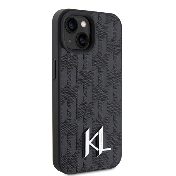 Deksel for Apple iPhone 15, Karl Lagerfeld, Monogram Hot Stamp Metal Logo, Svart