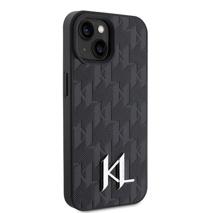Deksel for Apple iPhone 15, Karl Lagerfeld, Monogram Hot Stamp Metal Logo, Svart