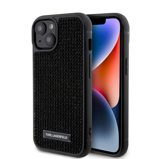 Deksel for Apple iPhone 15, Karl Lagerfeld, Rhinestone Metal Plate, Svart