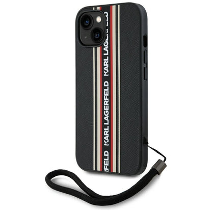 Deksel for Apple iPhone 15, Karl Lagerfeld, Saffiano Athleisure Stripes with Strap, Rosie