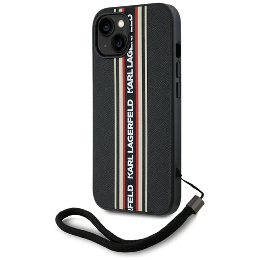 Deksel for Apple iPhone 15, Karl Lagerfeld, Saffiano Athleisure Stripes with Strap, Rosie