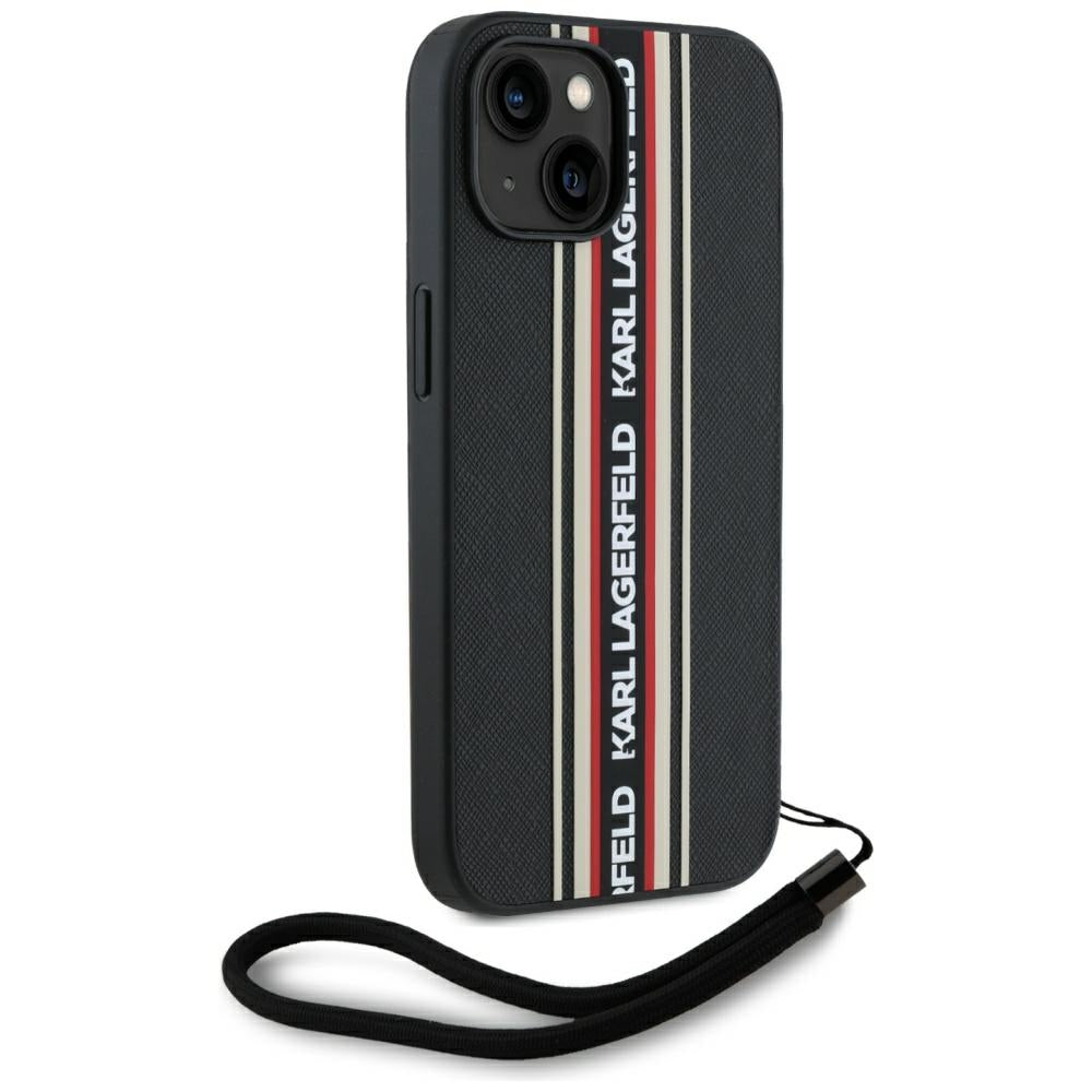 Deksel for Apple iPhone 15, Karl Lagerfeld, Saffiano Athleisure Stripes with Strap, Rosie