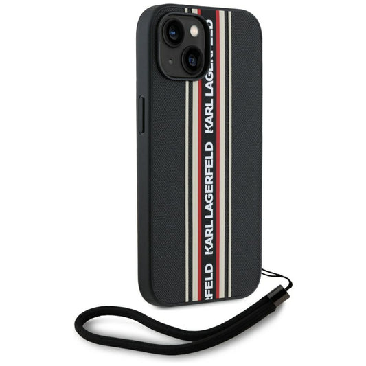 Deksel for Apple iPhone 15, Karl Lagerfeld, Saffiano Athleisure Stripes with Strap, Rosie