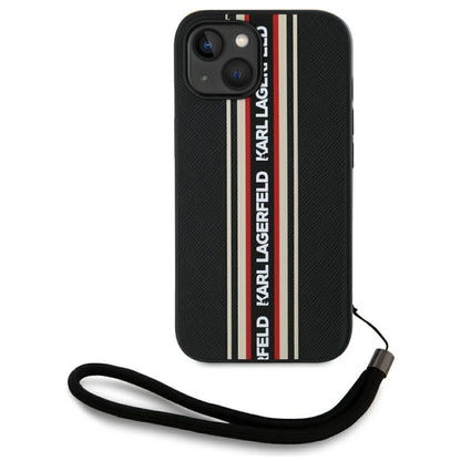 Deksel for Apple iPhone 15, Karl Lagerfeld, Saffiano Athleisure Stripes with Strap, Rosie