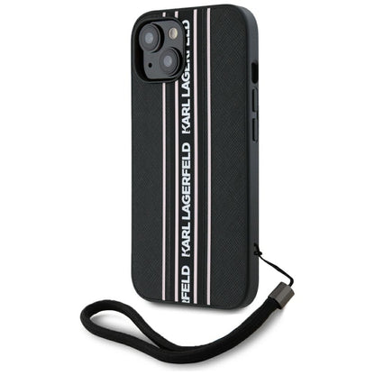 Deksel for Apple iPhone 15, Karl Lagerfeld, Saffiano Athleisure Stripes with Strap, Rosa