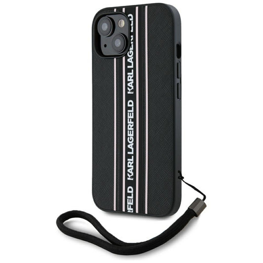 Deksel for Apple iPhone 15, Karl Lagerfeld, Saffiano Athleisure Stripes with Strap, Rosa