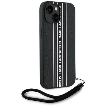 Deksel for Apple iPhone 15, Karl Lagerfeld, Saffiano Athleisure Stripes with Strap, Rosa