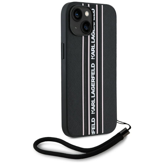 Deksel for Apple iPhone 15, Karl Lagerfeld, Saffiano Athleisure Stripes with Strap, Rosa