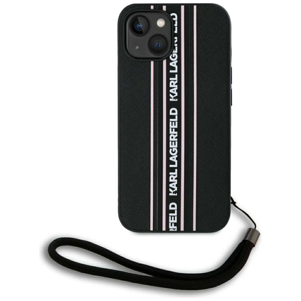 Deksel for Apple iPhone 15, Karl Lagerfeld, Saffiano Athleisure Stripes with Strap, Rosa