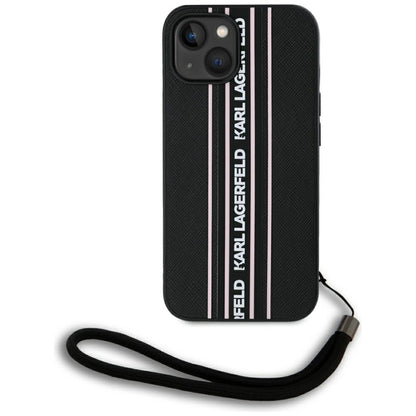 Deksel for Apple iPhone 15, Karl Lagerfeld, Saffiano Athleisure Stripes with Strap, Rosa