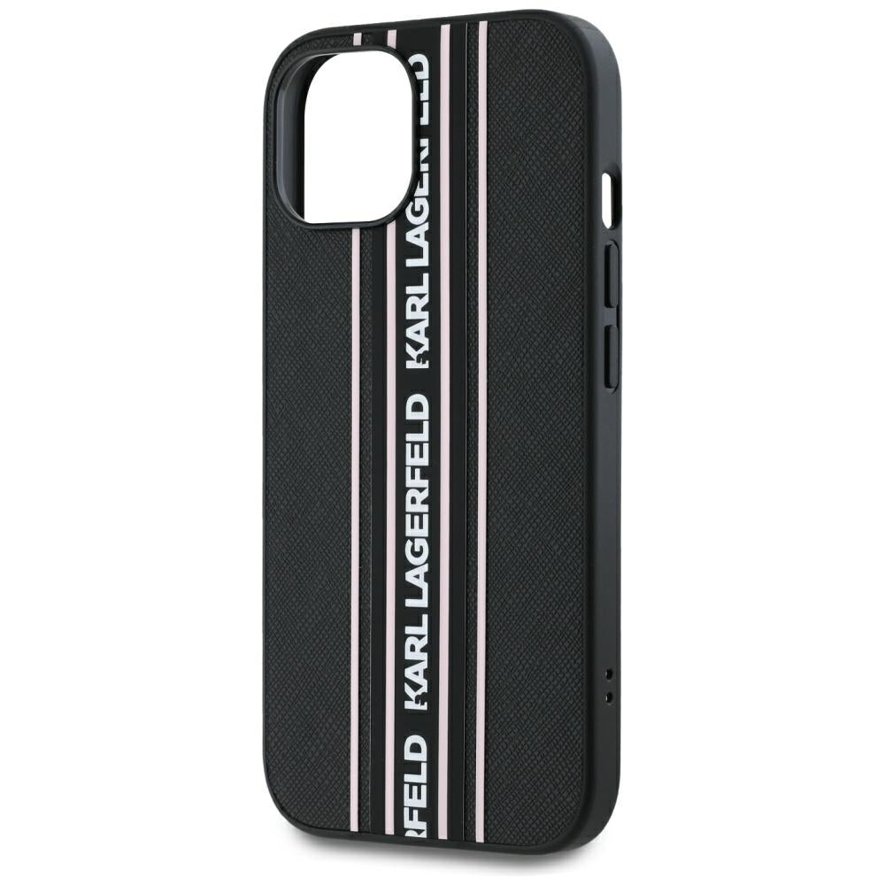 Deksel for Apple iPhone 15, Karl Lagerfeld, Saffiano Athleisure Stripes with Strap, Rosa