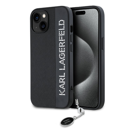 Deksel for Apple iPhone 15, Karl Lagerfeld, Saffiano Rhinestones & Charm, Svart