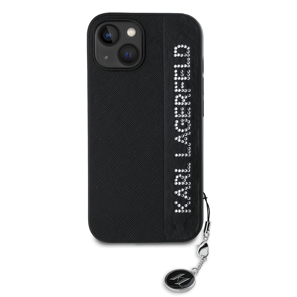 Deksel for Apple iPhone 15, Karl Lagerfeld, Saffiano Rhinestones & Charm, Svart