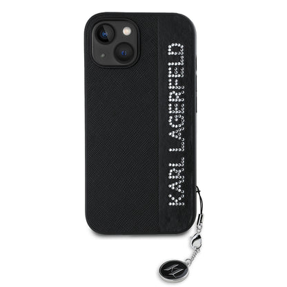 Deksel for Apple iPhone 15, Karl Lagerfeld, Saffiano Rhinestones & Charm, Svart
