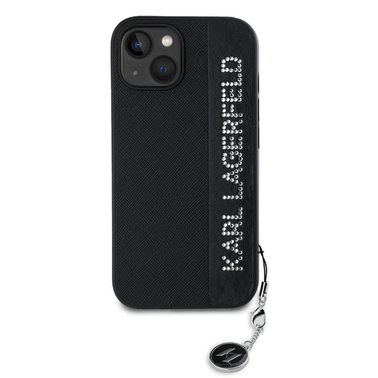 Deksel for Apple iPhone 15, Karl Lagerfeld, Saffiano Rhinestones & Charm, Svart