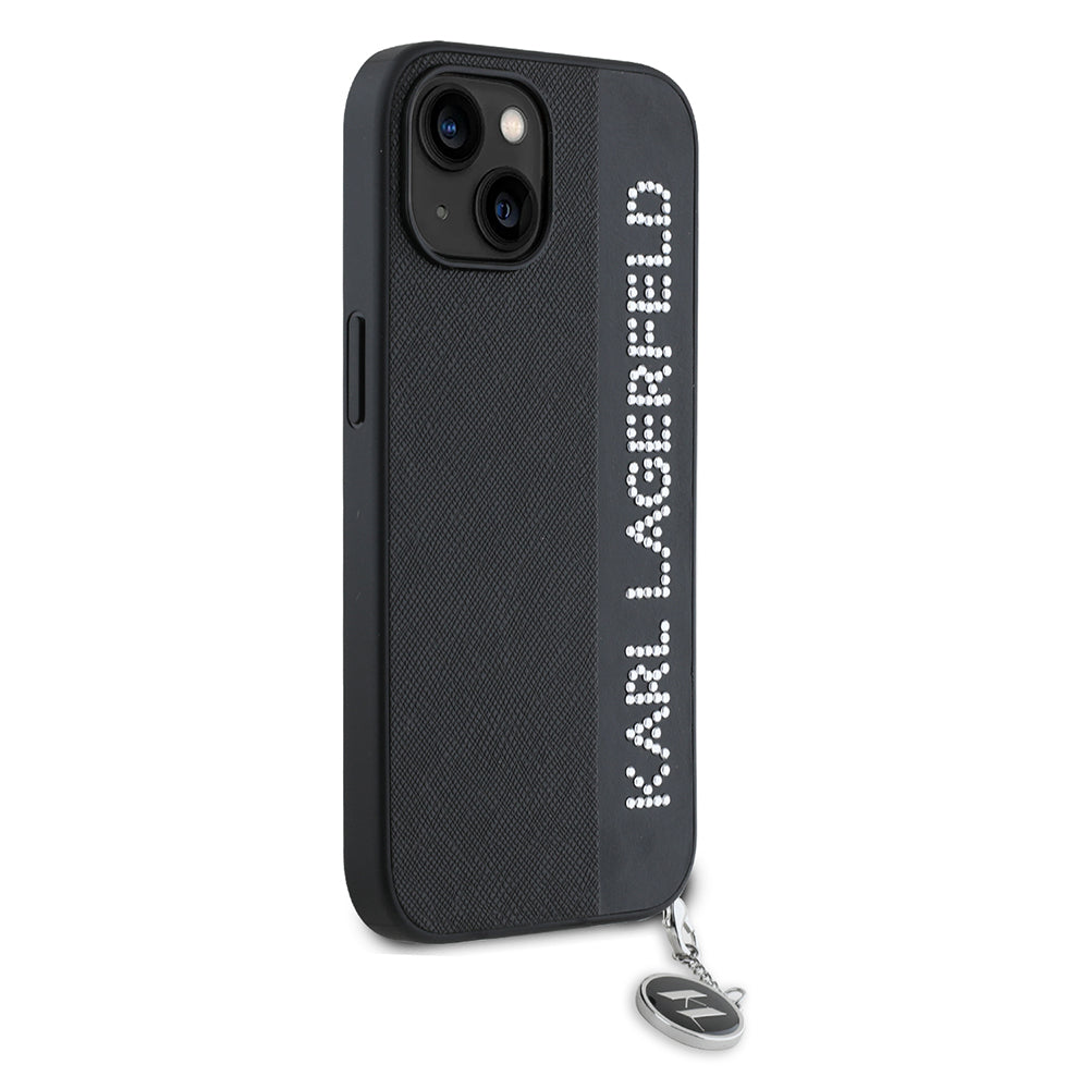 Deksel for Apple iPhone 15, Karl Lagerfeld, Saffiano Rhinestones & Charm, Svart