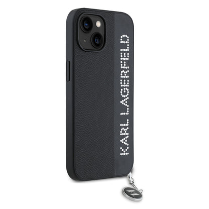 Deksel for Apple iPhone 15, Karl Lagerfeld, Saffiano Rhinestones & Charm, Svart