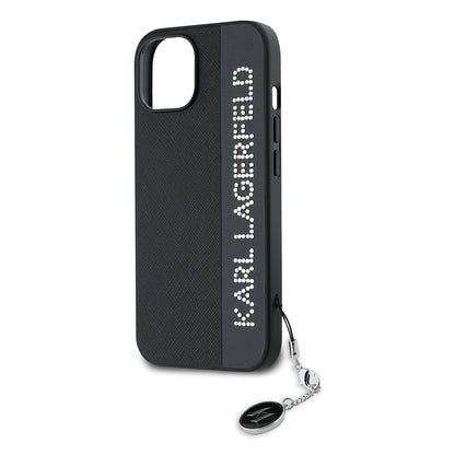 Deksel for Apple iPhone 15, Karl Lagerfeld, Saffiano Rhinestones & Charm, Svart