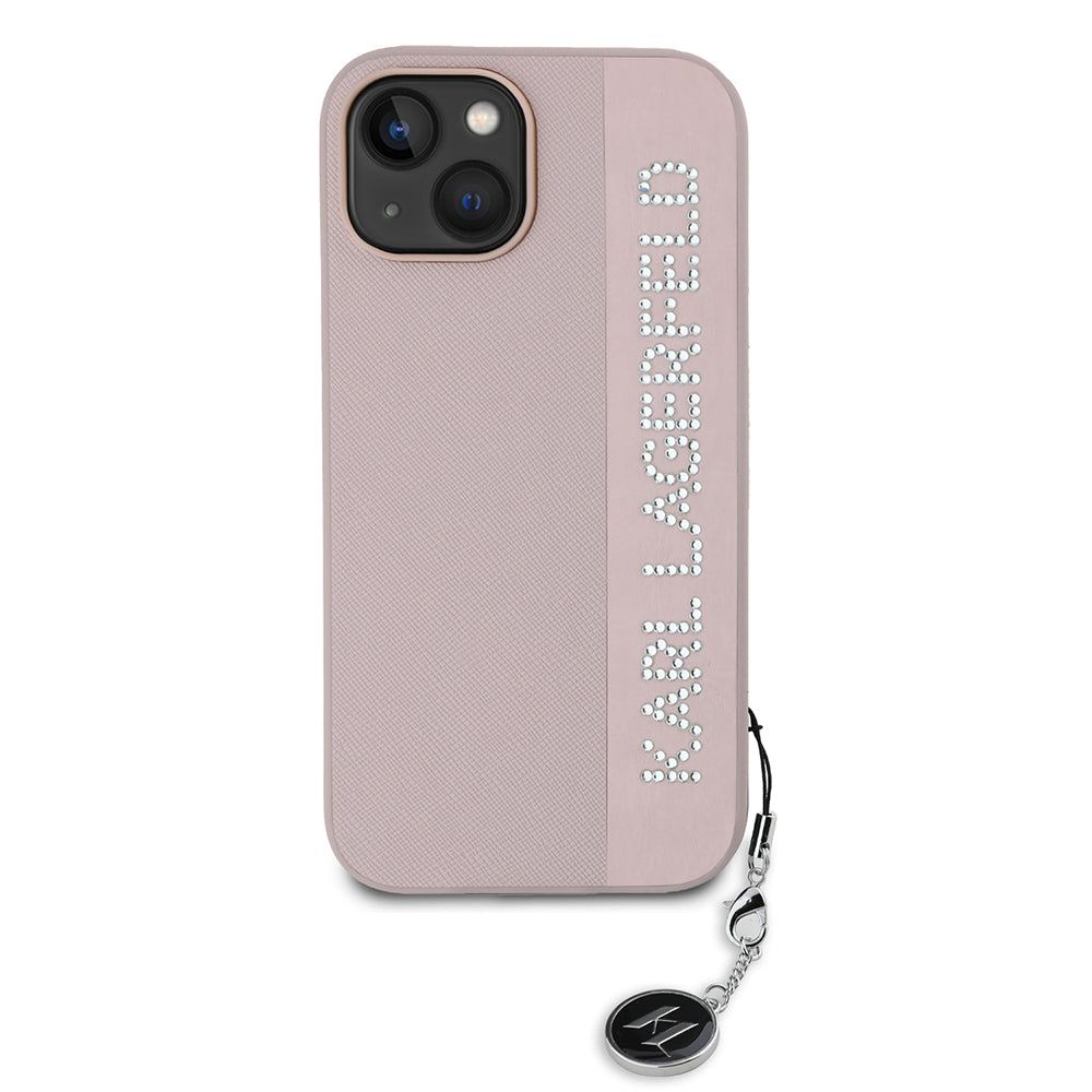 Deksel for Apple iPhone 15, Karl Lagerfeld, Saffiano Rhinestones & Charm, Rosa