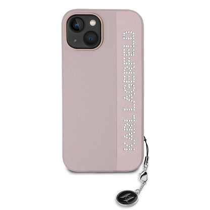 Deksel for Apple iPhone 15, Karl Lagerfeld, Saffiano Rhinestones & Charm, Rosa