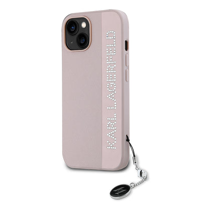 Deksel for Apple iPhone 15, Karl Lagerfeld, Saffiano Rhinestones & Charm, Rosa