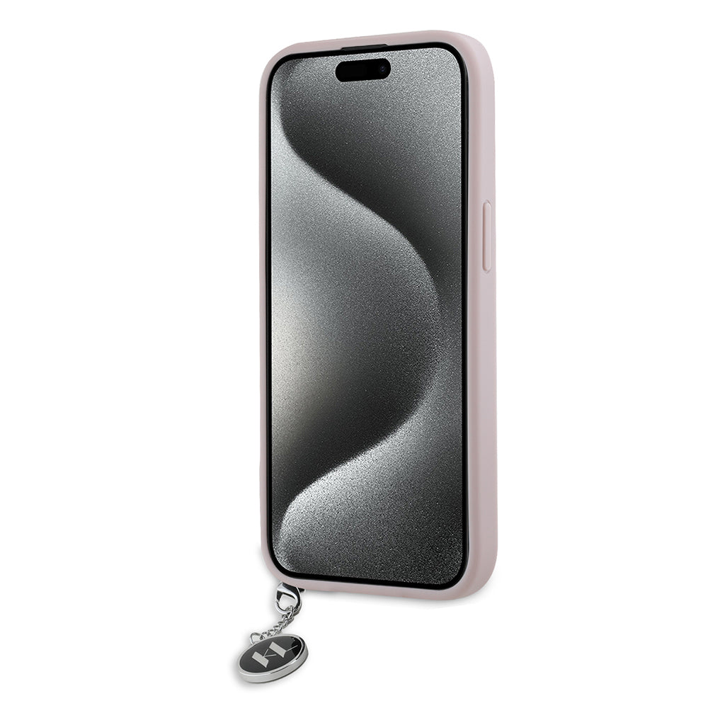 Deksel for Apple iPhone 15, Karl Lagerfeld, Saffiano Rhinestones & Charm, Rosa