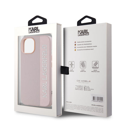 Deksel for Apple iPhone 15, Karl Lagerfeld, Saffiano Rhinestones & Charm, Rosa