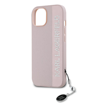 Deksel for Apple iPhone 15, Karl Lagerfeld, Saffiano Rhinestones & Charm, Rosa