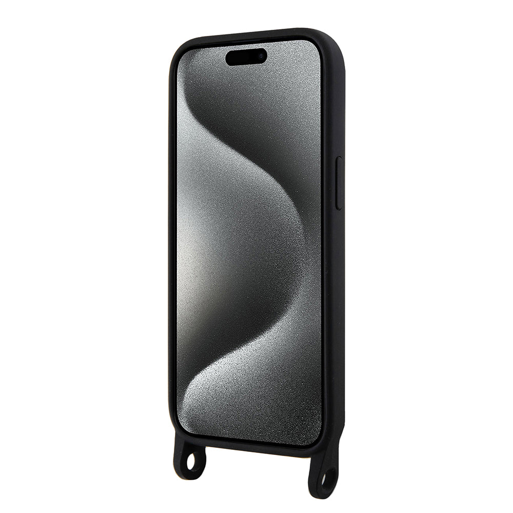 Deksel for Apple iPhone 15, Karl Lagerfeld, Silicone Crossbody Ikonik Karl, Svart