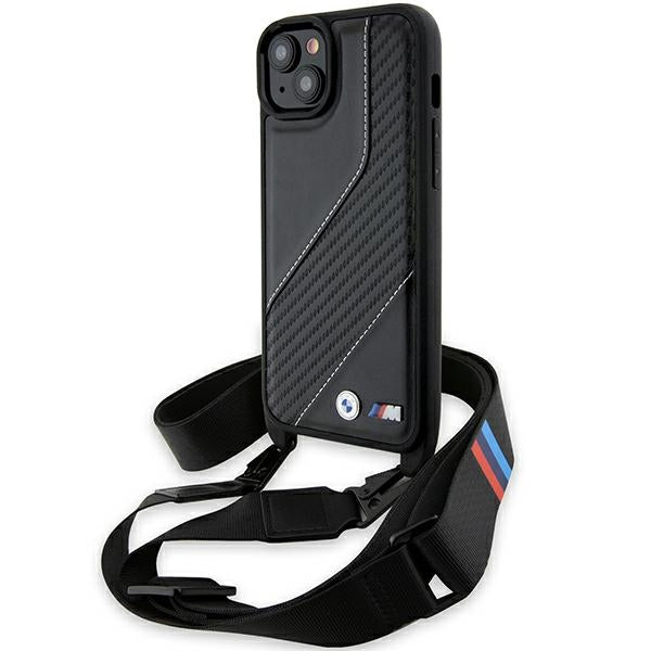 Deksel for Apple iPhone 15 Plus, BMW, M Edition Carbon Stripe & Strap, Svart