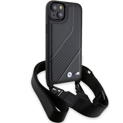 Deksel for Apple iPhone 15 Plus, BMW, M Edition Carbon Stripe & Strap, Svart