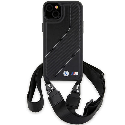 Deksel for Apple iPhone 15 Plus, BMW, M Edition Carbon Stripe & Strap, Svart