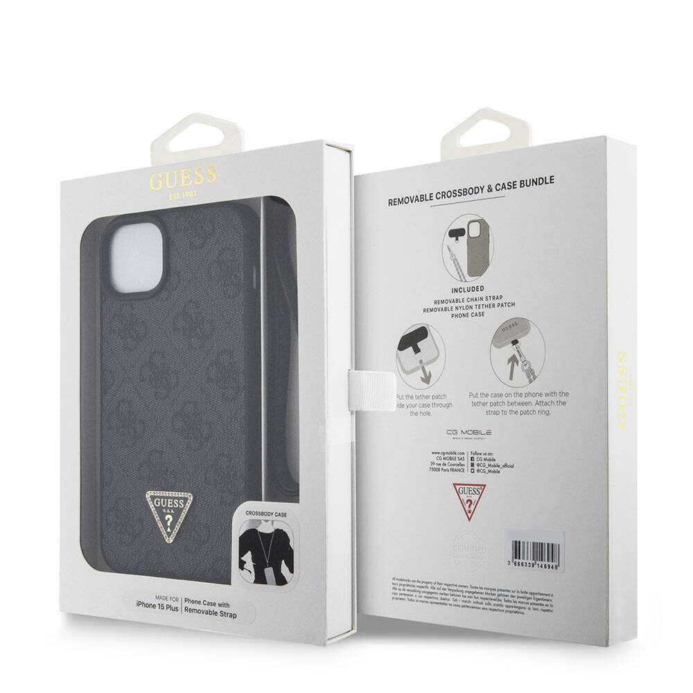 Deksel for Apple iPhone 15 Plus, Guess, Crossbody 4G Metal Logo, Svart