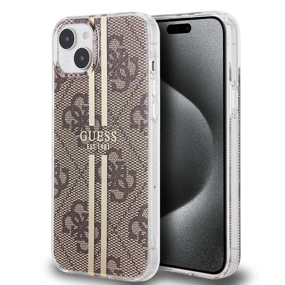 Deksel for Apple iPhone 15 Plus, Guess, IML 4G Gold Stripe, Brun