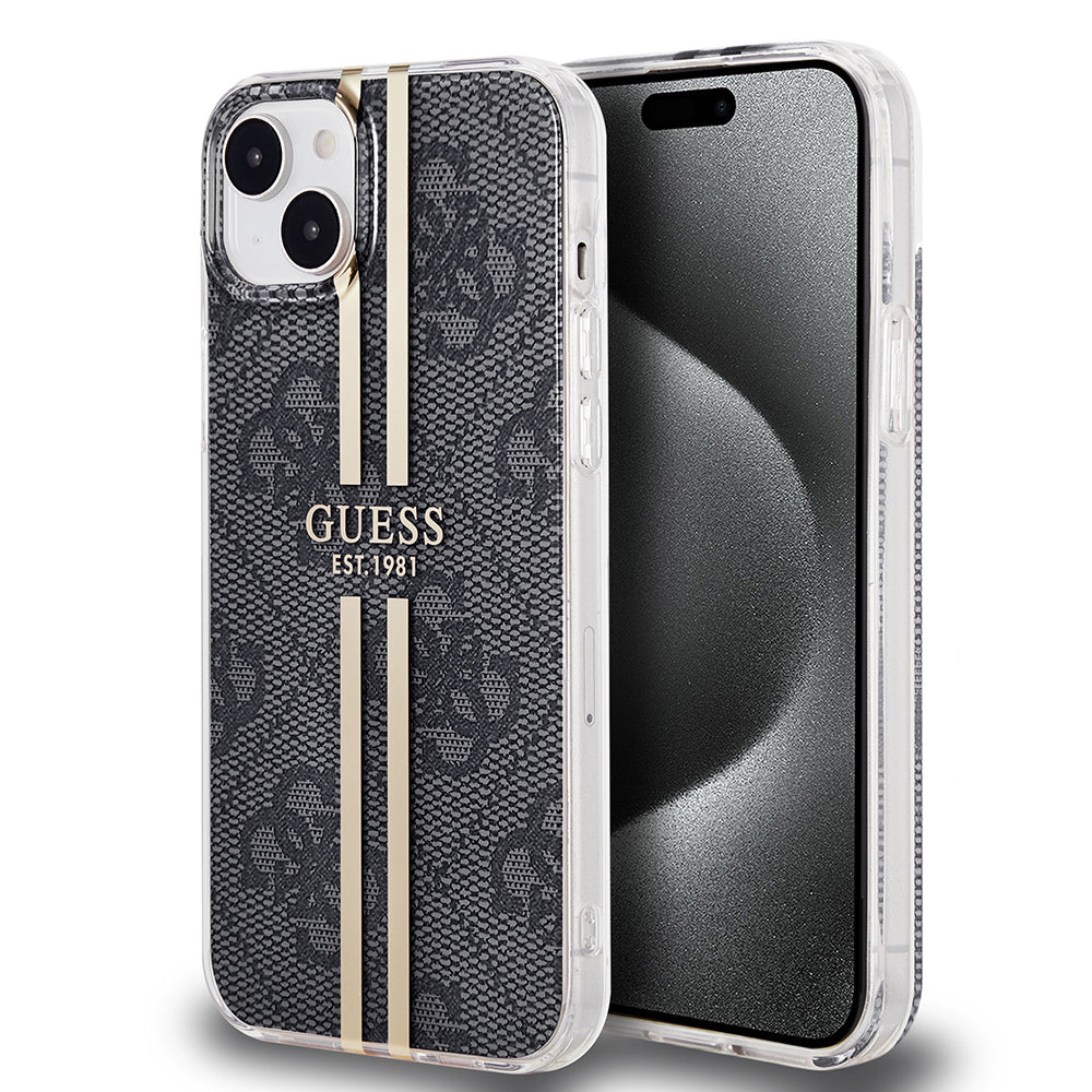 Deksel for Apple iPhone 15 Plus, Guess, IML 4G Gold Stripe, Svart
