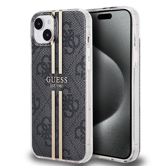 Deksel for Apple iPhone 15 Plus, Guess, IML 4G Gold Stripe, Svart