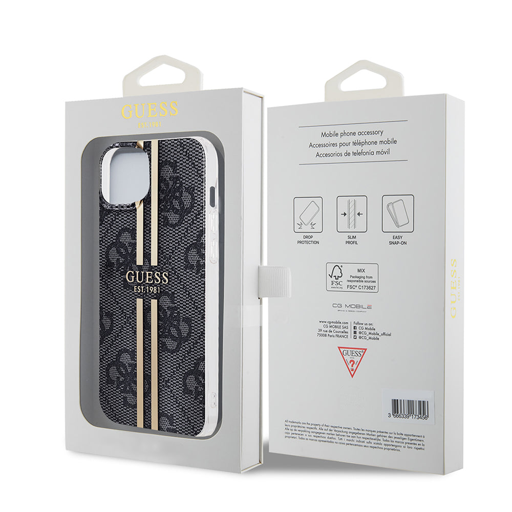 Deksel for Apple iPhone 15 Plus, Guess, IML 4G Gold Stripe, Svart