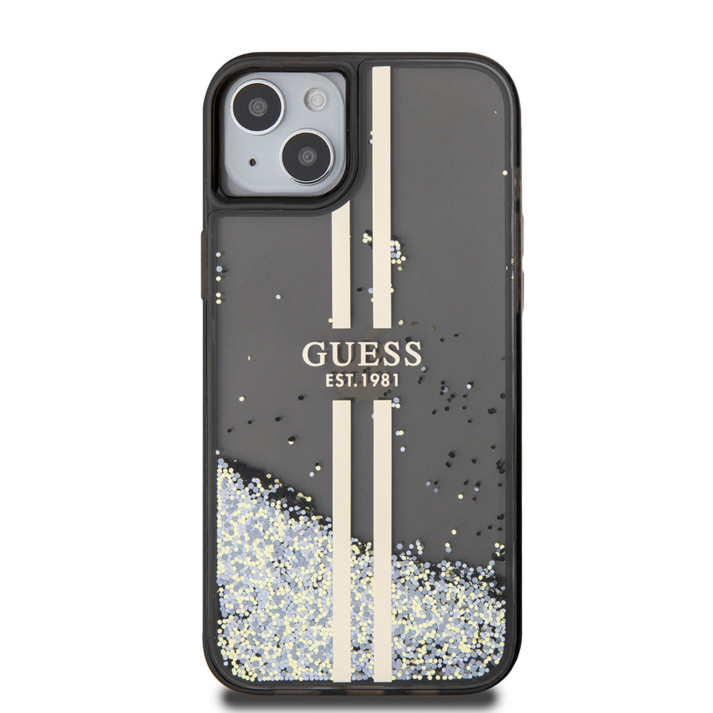Deksel for Apple iPhone 15 Plus, Guess, Liquid Glitter Gold Stripes, Svart