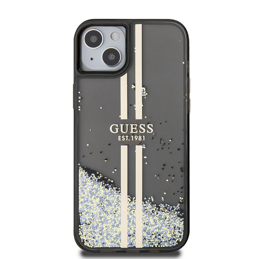 Deksel for Apple iPhone 15 Plus, Guess, Liquid Glitter Gold Stripes, Svart