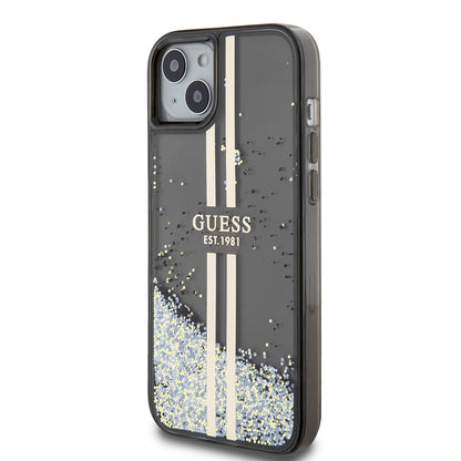Deksel for Apple iPhone 15 Plus, Guess, Liquid Glitter Gold Stripes, Svart